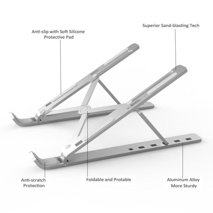Support Ordinateur Portable Réglable 7 Niveaux - Aluminium Ventilé Argent