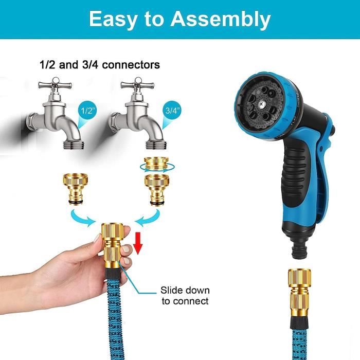 Tuyau D'Arrosage Extensible à 10 Fonctions, Tuyau Flexible Et LéGer