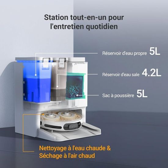EZVIZ RS20 Pro Robot Aspirateur Laveur Auto- Nettoyant - Station Tout-en-Un, 7200Pa, Caméra IA