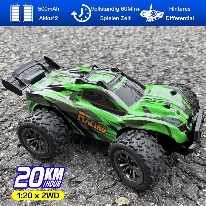 ACAMMZAR AT3 Voiture Télécommandée 1:20 Tout Terrain – 2.4 GHz, 20 Km/h, 60 Min D'autonomie (2 Batteries), Amortisseurs, Vert