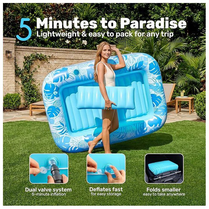 Matelas Gonflable LanBlu – Bouée Piscine Adulte Thème Marin Avec Porte-gobelets, 205×150 Cm
