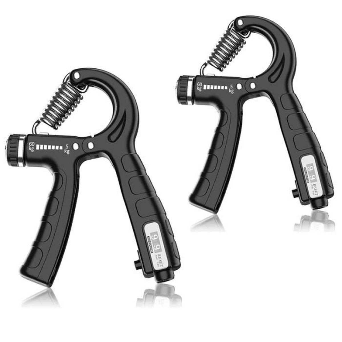 2 Poignées De Force Réglables 5-60 Kg Avec Compteur - Pour Musculation Avant-bras Et Poignets - Antidérapantes Et Portables - Matériaux Haute Résistance