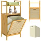 CASARIA® Meuble de salle de bain 2 en 1 avec panier à linge intégré et corbeille amovible 36 L en bambou 90 x 40 x 35 cm