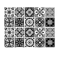 Autocollant Carrelage Muraux 20 Pièces Motif de Fleurs Noir Blanc 10x10cm Stickers Auto-adhésif Cuisine et Salle de Bain