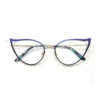 Lunettes lumiere bleue,lunettes de vue rondes à la mode pour femmes,lunettes de marque de luxe,faux œil de chat- Blue[E23984]
