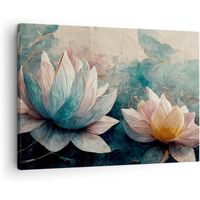 Impression sur Toile Fleurs Art Déco Lotus Image Tableau 70x50cm Deco Cadre Salon Chambre Cuisine Tableaux Decoratifs Muraux