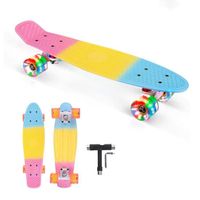 Skateboard Enfant 56 cm, Planche à Roulette avec Roues Clignotantes & Roulement ABEC-7, Skate Complet pour Fille / Garçon /