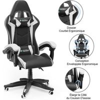 BIGZZIA Fauteuil Gamer - Chaise Gaming - Siège gamer Design ergonomique - avec coussin et dossier inclinable - Noir et Blanc