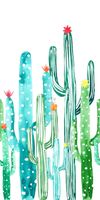 papier peint panoramique cactus à fleurs peint à l'aquarelle vert jungle tropicale et turquoise - 150 x 279 cm - 158829