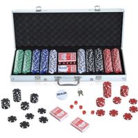 Malette de Poker HOMCOM avec 500 jetons, 2 jeux de cartes, 5 dés, bouton dealer et 2 clés alu