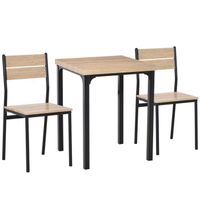 Table industrielle HOMCOM avec 2 chaises en acier noir et MDF imitation bois de chêne