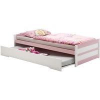 Lit gigogne LORENA 1 personne tiroir lit fonctionnel 90 x 200 cm pin massif lasuré blanc et rose