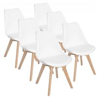 Lot de 6 chaises - Blanc - Scandinave - Pieds bois - Lot de 6 chaises style scandinave Catherina