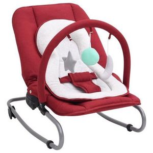 TRANSAT Transat Bébé en Acier avec Jouets et un coussin de siège-Repose-pied et dossier réglables-Rouge-77 x 46 x 58 cm