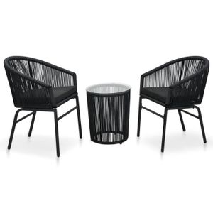 Ensemble table et chaise de jardin Ensemble de bistro 3 pcs avec coussins Rotin PVC Noir Forestshop®