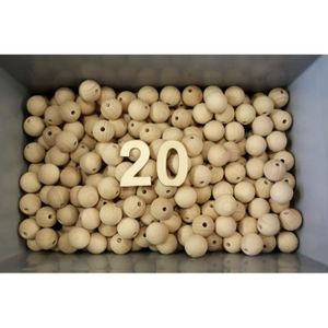 Lot de 100 boules percées en bois de hêtre, diamètre 8 mm, perçage 2,3 mm
