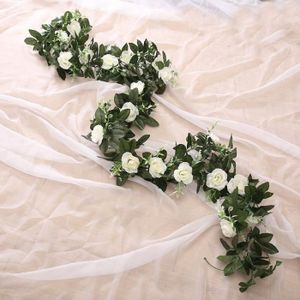 FLEUR ARTIFICIELLE Guirlande de fleurs artificielles 2.3m-8.2ft, Guirlande de fleurs en roses, décoration de mariage, lierre - White 16 heads
