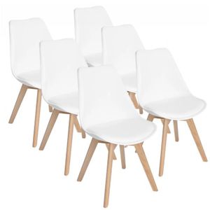 CHAISE Lot de 6 chaises - Blanc - Scandinave - Pieds bois