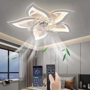 Plafonnier rond ventilateur LED en bois acrylique 5 modèles salon