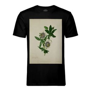 T-SHIRT T-shirt Homme Col Rond Noir Passiflora caerulea Planche Illustration Botanique Ancienne Fleur Exotique
