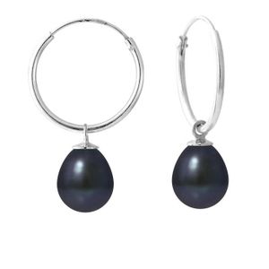 Boucle d'oreille PERLINEA - Boucles d'Oreilles - Véritables Perles de Culture d'Eau Douce Noires Poires 8-9 mm - Bijoux Femme
