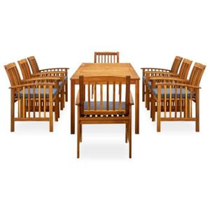 Ensemble table et chaise de jardin Salon de jardin en Bois Acacia solide, Mobilier à dîner de jardin 8 chaises avec table, Couleur du coussin gris foncé C58