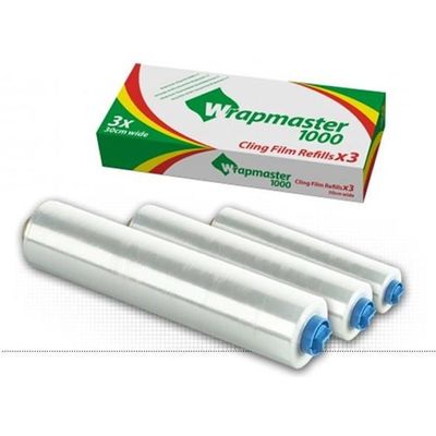 Wrapmaster 1000 – Lot De 3 Rouleaux Film Alimentaire PE 300 Mm × 100 M, Ultra Adhérent & Résistant