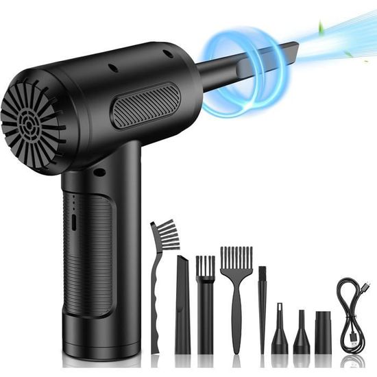 Souffleur Air Comprimé électrique - 130 000 Tr/min, 4 Vitesses, Batterie 5200 MAh, LED, Pour Nettoyage PC/voiture - 6