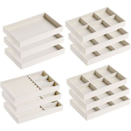 Yicaam 6 Pièces Plateau à Bijoux En Velours Beige - Empilable Pour Tiroir, Organisation Anneaux, Boucles Et Colliers