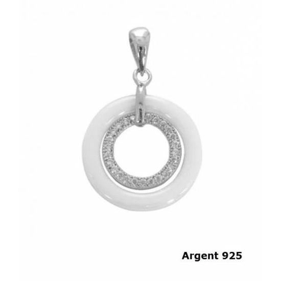 Pendentif Poinçon métal 925/1000 Anneau en céramique blanche