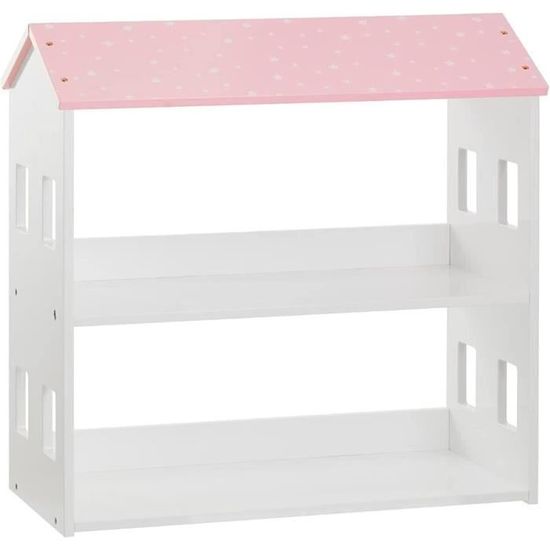 Bibliothèque Enfant En Forme De Maison Rose - 7 Cases - Dimensions 73.5x30x114cm