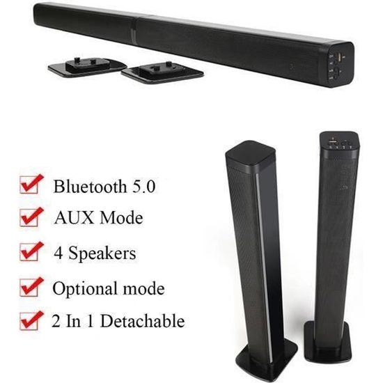 40W Barre de son Bluetooth 5.0 Sans Fil Détachable Enceinte TV US Prise H0279A