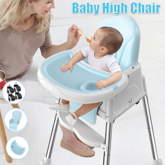 Chaise Haute Bébé 5 En 1 Enfant Pliable Évolutive Réglable Hauteur Avec 4 Roues bleu