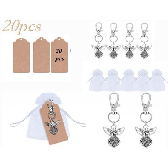 Kit 24 Pièces Cadeau Baby Shower - Porte-clés Petits Ours + Sacs Organza + étiquettes Remerciement + Ficelle - Pour Baptême, Naissance, Fête