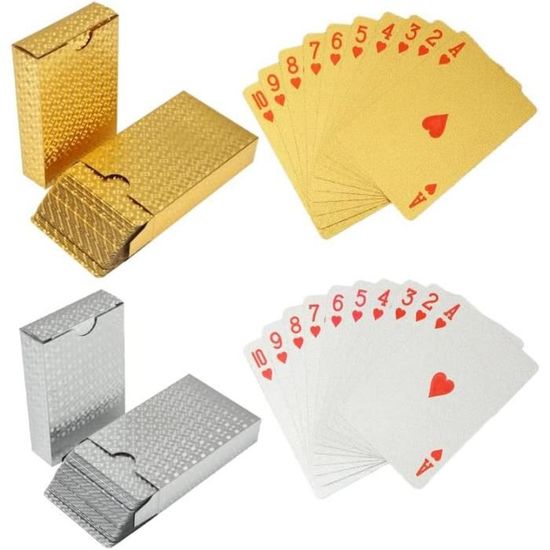Cartes à Jouer Plastique Holographiques Jeu De 54 Cartes à Jouer Plastifiées Holographiques – Imperméables, Dorées – Pour Fêtes, Piscine, Camping