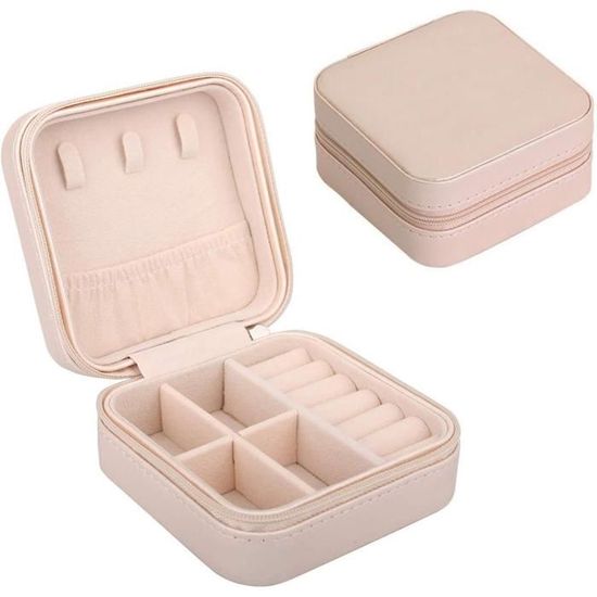 Petite Boîte à Bijoux De Voyage Mark And Graham - Beige - Similicuir - Miroir Inclus