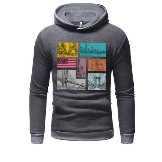 Pull à manches longues à capuche pour hommes Gris foncé