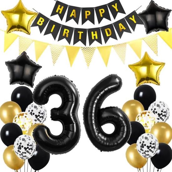 Hopewey Décoration Anniversaire 35 Ans Homme Femme : Ballons, Bannières, Drapeaux Triangulaires, Guirlandes, Confettis, Décorations de Gâteau, Rubans de Ballons - Noir