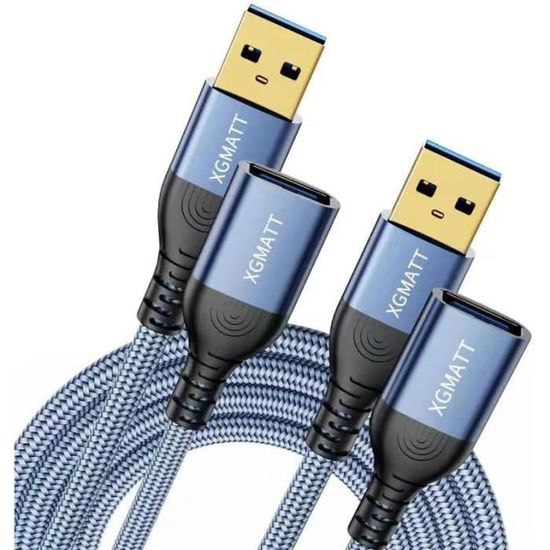 XGMATT Câble Rallonge USB 3.0 [2m+2m - Lot de 2] Câble Extension