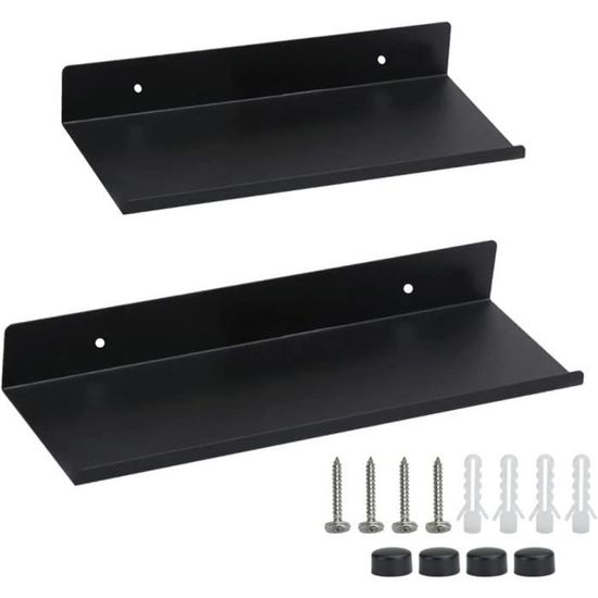 Étagère Murale Flottante Noire En Bois - 42 Cm - Capacité 18 Kg - Pour Chambre, Salon, Bureau - Installation Facile
