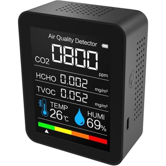 Moniteur de qualité de l'air multifonction avec capteur TVOC YJYQ Appareil de mesure de CO2 pour l'intérieur Testeur de température et d'humidité relative pour la maison et le bureau 