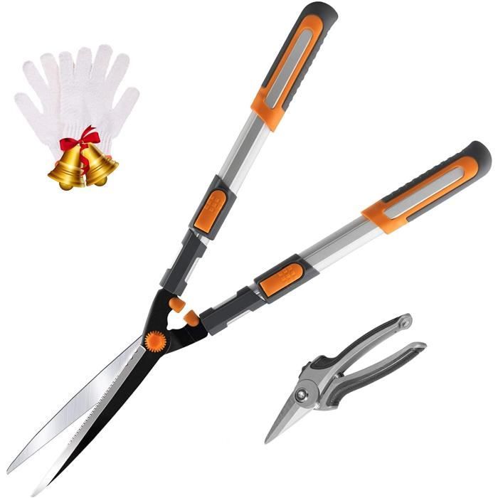 AIRAJ Cisaille à haie professionnelle75-88cm,Secateur telescopique,Avec gant et sécateur gratuit,Lame acier SK-5,Revêtement Téflon