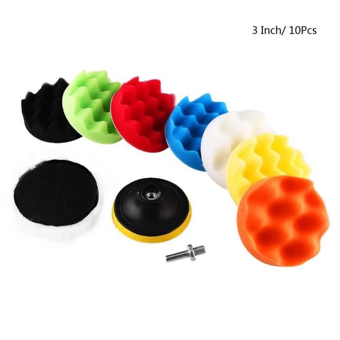 10Pcs Éponge de polissage lustrage Pad d'épilation Kit pour voiture Polisseur Tampon avec adaptateur de forage 3\