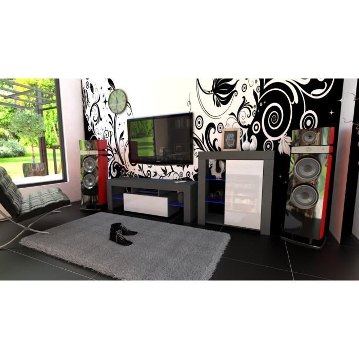 Ensemble de meubles noir mat et façades laquées blanc + led RGB
