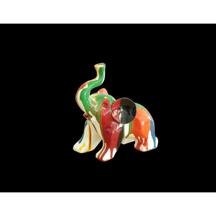 Statue petit éléphant - couleurs dominantes orange & bleu - objet decoration moderne