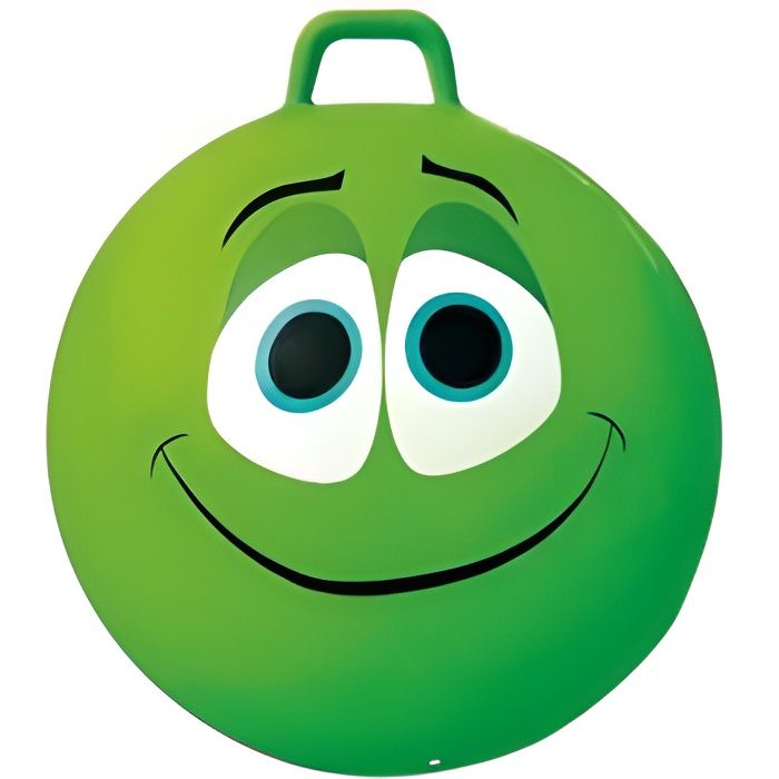 Ballon sauteur geant Skippy Ball 65 cm vert visage - Balle gonflable avec poignee - Jeu pour sauter, gym, sport - Enfant 80 kg max