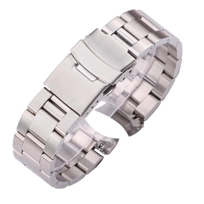 Argent 20mm -Bracelet de montre en acier inoxydable, 20mm 22mm, en métal, avec extrémité incurvée, argent noir, pour hommes et femme