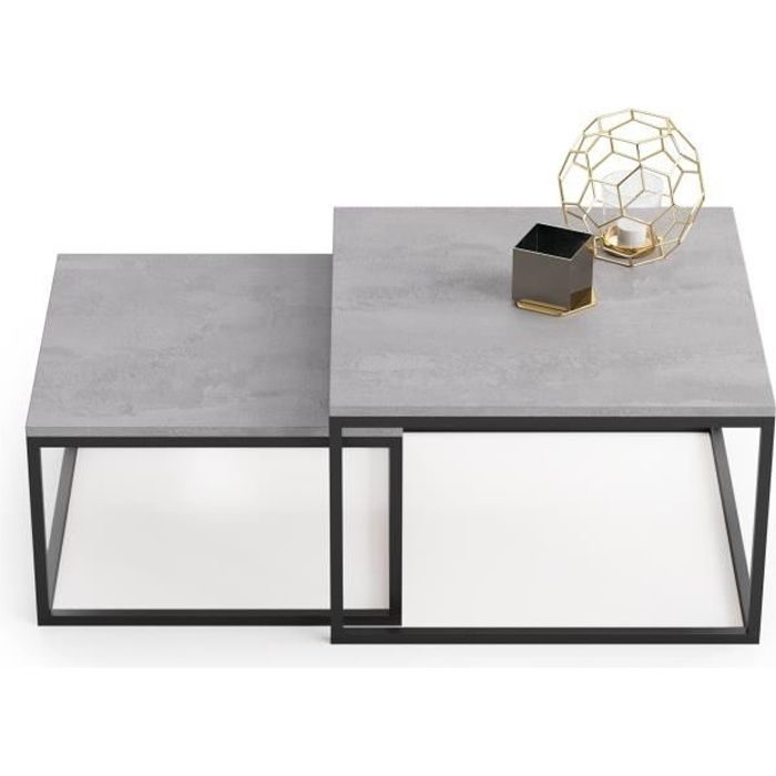 Lot de 2 tables basses gigognes twin design industriel, imitation béton