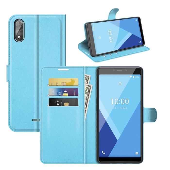 Etui Housse Wiko Y51 - Bleu en PU Cuir avec protection antichoc Support fonction Pochette téléphone Wiko Sunny 5 lite