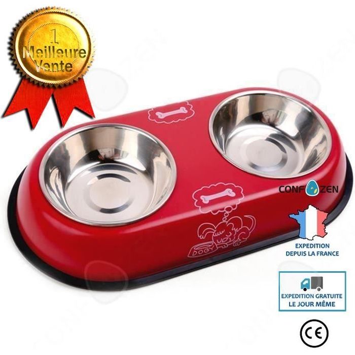 CONFO 2 en 1 Double Bol Distributeur de Nourritures Gamelle en Acier INOX Écuelle à Chat Bols Support Petit Moyen Chien Chat